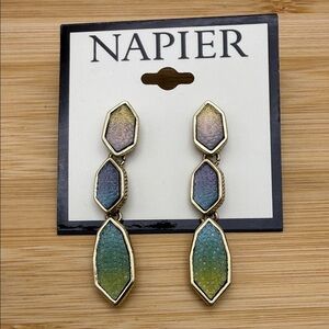 NWT Napier Gold-Tone Ombré Watercolor Linear Drop Earrings